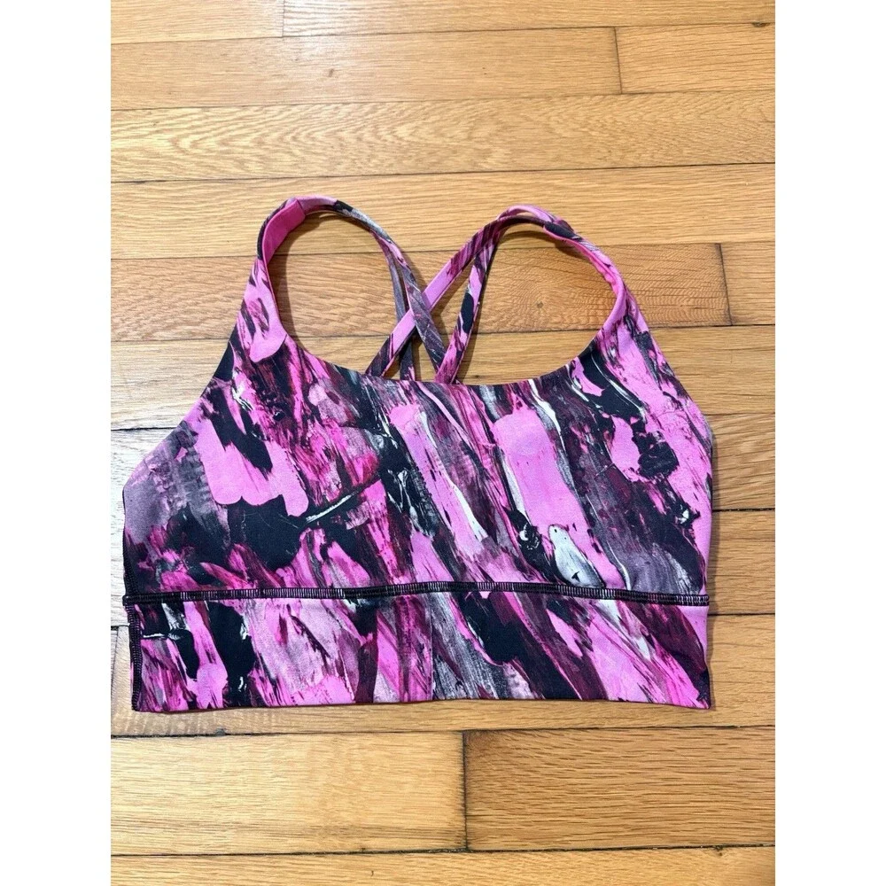 Lululemon Size 6 Energy Bra Longline Pink Geometric